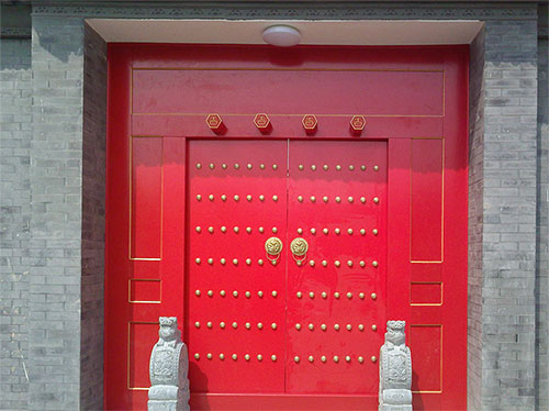 周矶管理区中国传统四合院系列朱红色中式木制大门木作